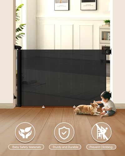 Extra Wide Retractable Baby Gate 71" Wide Fits Large Opening Black (Black / 34" Tall x 71" Wide)