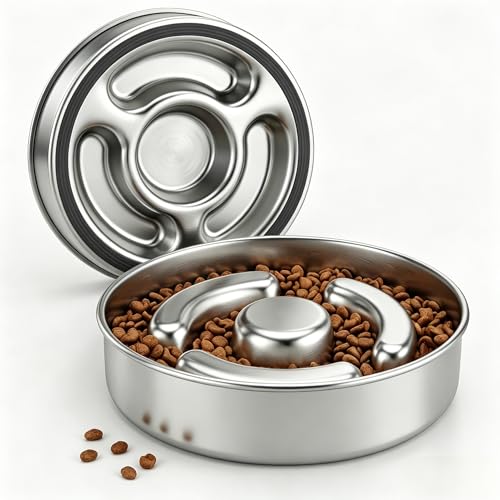 Slow Feeder Dog Bowl Stainless Steel (2 Cups/ 1.6" Deep (Max 4Cups))