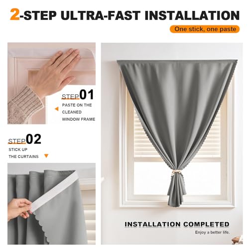 Self Adhesive Curtain (47"W x 96"L (Pack of 1) / Grey)