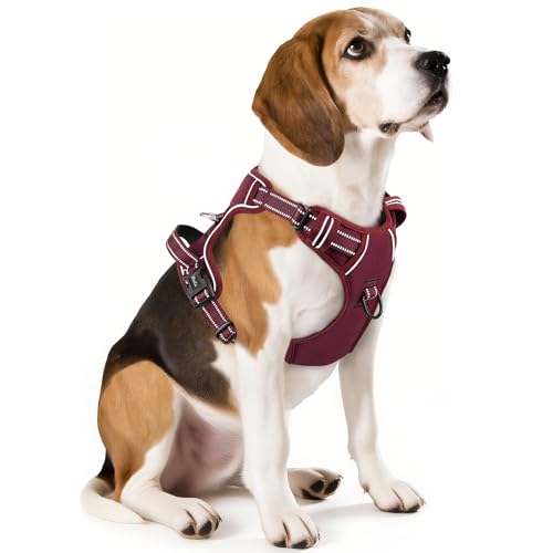 Dog Harness for Medium Dogs No Pull Dog Vest Harness with Soft Padded Handle Reflective for Outdoor Training (M / Burgundy Red)