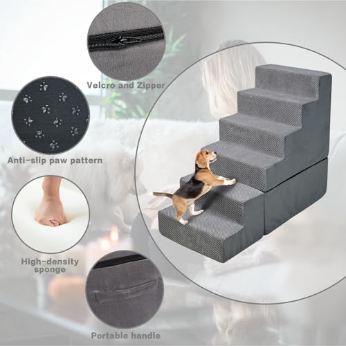 6 Step 33D Foam Dog Stairs Steps for High Beds 30 (Gray 30" H)
