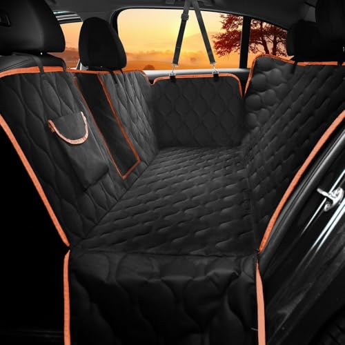 Waterproof Dog Car Seat Cover for Back Seat (Black With Orange Trim)