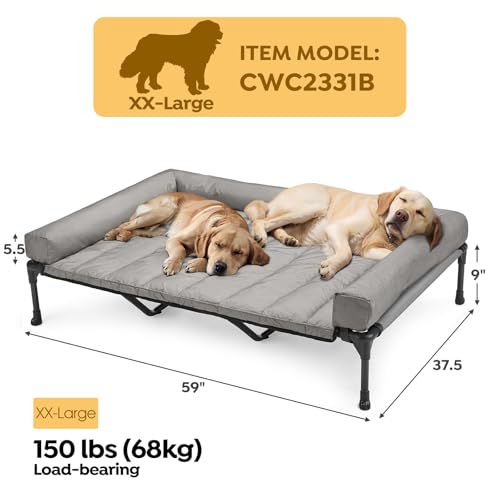 Outdoor Elevated Dog Bed with Waterproof Bolster Cushion (Light Grey / 59.0"L x 37.5"W x 9.0"Th)