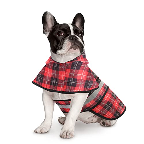 Dog Raincoat with Hood & Leash Hole S (Small / Plaid)