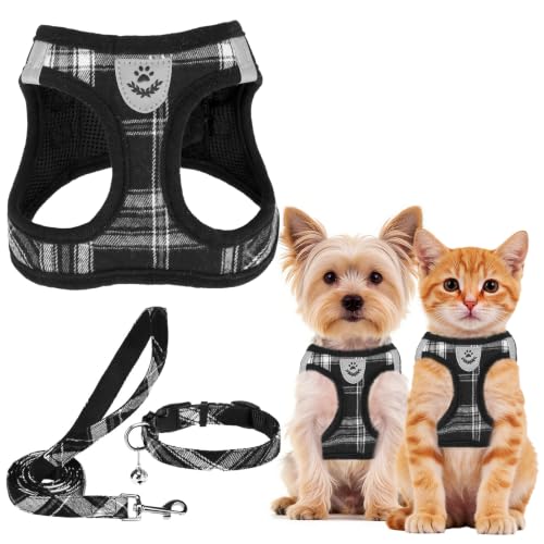 Dog Harness Collar and Leash Set No Pull for Small Medium Sized (Black / XS (CHEST 13"-14.5"))