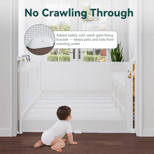 Retractable Baby Gates for Stairs (White / 34" Tall x 54" Wide)