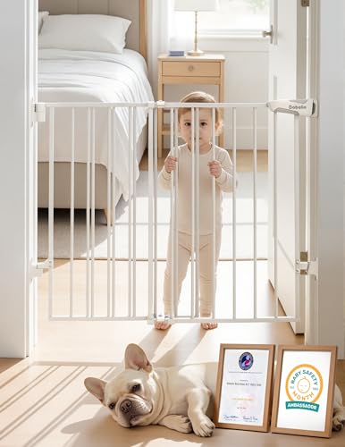 No Bottom Bar Baby Gate for Stairs (*White / 28" H, 24-39" W-Compact)