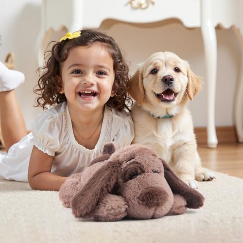Beverly Shark Puppy Heartbeat Toy Dog Anxiety Relief Calming Aid Puppy Heartbeat Stuffed Animal Behavioral Training Sleep Aid Comfort Soother Plush Toy for Puppies Cats (Brown)