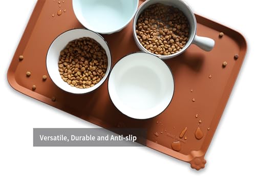 L Silicone Non Slip Pet Dog Cat Bowl Mats (22" x 14" / Caramel)