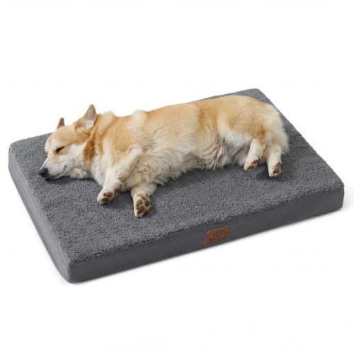 Washable Dog Crate Bed for Large Size with Comfy Sherpa (35"L x 22"W x 3"Th / Dark Grey)