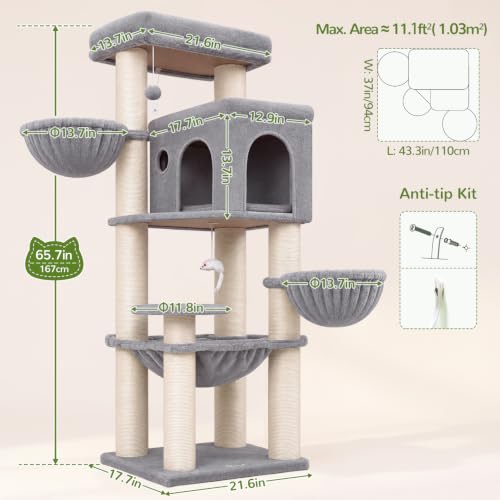 Cat Tree Tower with 12 Extra (Light Grey / XL)