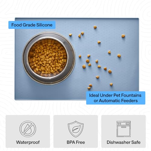 Dog Food Mat 100% Waterproof Silicone (Light Blue / 18.5"l X 11.5"w)