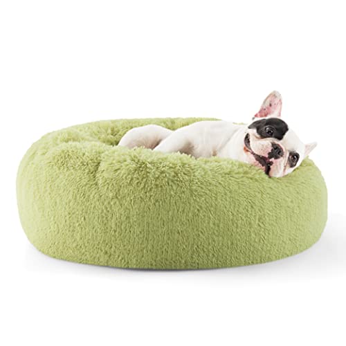 Calming Small Dog Bed Donut Washable Cat＆Puppy Bed (23"L x 23"W x 8"Th / Green)