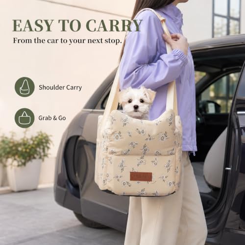 Center Console Dog Car Seat Safe Travel for Small Dogs Under 15 lbs (Yellow)