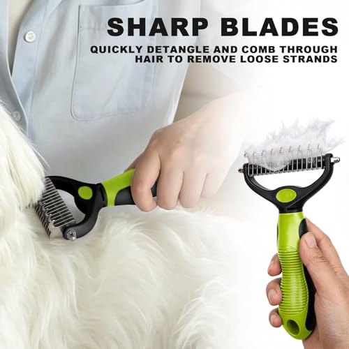Green Pet Grooming Kit 3Pcs Dematting Comb for Dogs&Cats Shedding (Green)