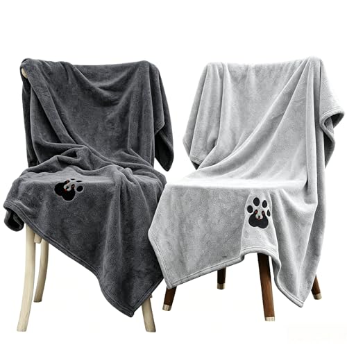 Extra Large Dog Towels for Drying Dogs 2 Pack (Grey and Black / XL-55" * 36")