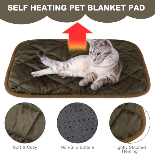 4 Pack Self Heating Cat Pad Self Warming Dog Mat Reflects Body Heat Extra Warm Thermal Pet Pad Washable Dog Cat Bed Crate Bed Mat Blanket (16 x 20 Inch / Coffee Color)