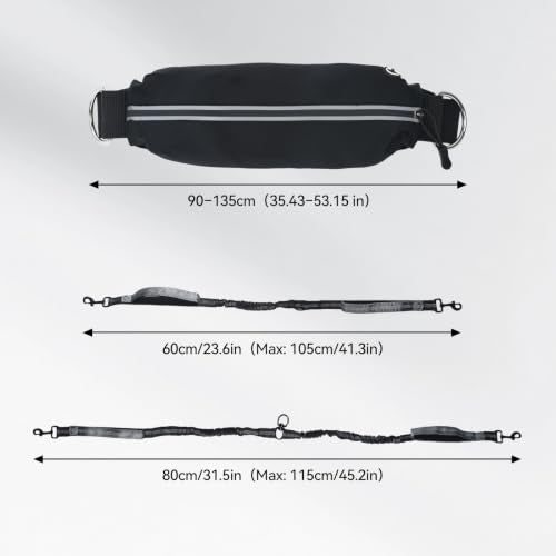 Hands Free Double Dog Leash with Waist Bag 82.7" Medium Large 2 Dogs - PetSolution
