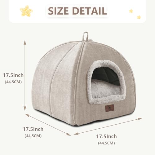 Cat Bed for Indoor Cats (Beige-1 / L(17.5 x 17.5 x 17.5 Inch))