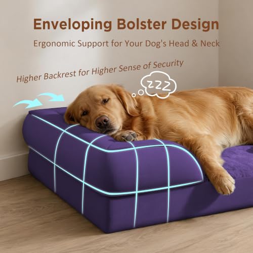 Waterproof Orthopedic Dog Bed for Extra Large Dogs (42.0"L x 30.0"W x 8.5"Th / Deep Purple)