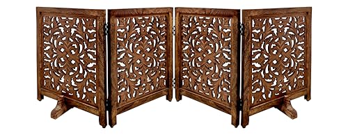 Lightnpro 4 Panel Wooden Dog Gate (Natural Burnt Carving / 24x72 - Oliver)