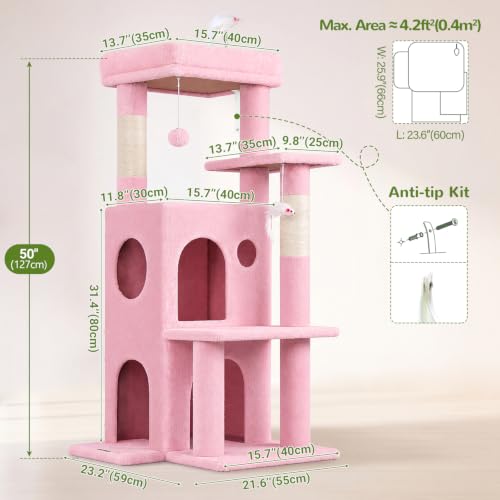 Cat Tree Tower for Indoor Cats Large Adult (Pink / XL)