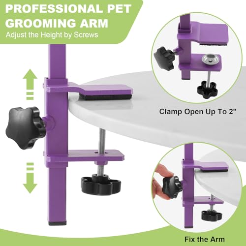 Home Dog Grooming Table Arm with Hammock 35" Height Adjustable Dog Grooming Arm with Clamp No (Purple / Small/Medium)