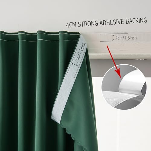 Blackout Curtains for Bedroom Sticky Curtain Blackout Window Cover Self Adhesive Curtains Rod No Drillng (59"W x 96"L (Pack of 1) / Dark Green)