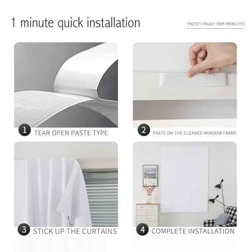 self Adhesive Curtains Portable Blackout Curtain Simple and Easy to Install Bedroom Window Thermal Lnsulated Kitchen Room Darkening Black Small Drapes (35"W x 79"L (Pack of 2) / White)