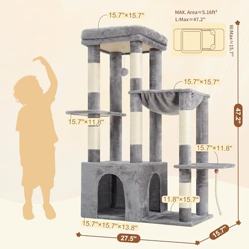 Heavy Duty Cat Tree with Large Base for Large Indoor Cats HCT026W (Light Gray / L)