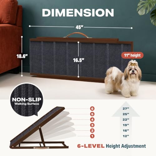 Adjustable Dog Ramp for Bed (Brown / 45" Long x 16.5" Walking Space)
