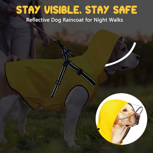 Dog Raincoat Dog Rain Jacket with Reflective Harness & Removable Hood (Small)