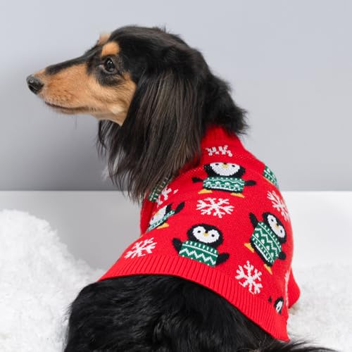 Funny Penguins Dog Ugly Christmas Sweater (Large / Snowflake Penguin)