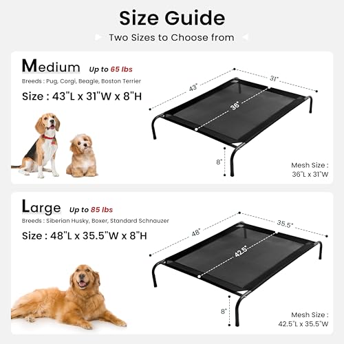 Elevated Cooling Dog Bed for Medium Dogs (Black / 43" X 31.5" X 8")