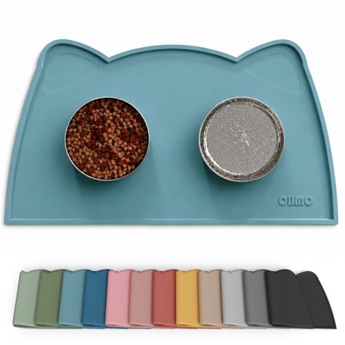 Cat Food Mat Silicone Pet Feeding Mat (20"L x 12"W / Light Blue)