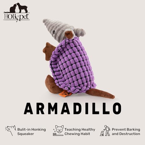 Armadillo Squeaky Puppy Dog Toys for Small Medium Dogs (8 IN / Purple)
