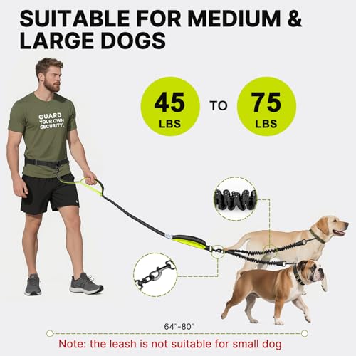 Hands Free Dog Leash for 2 Dogs (for Two Dogs / Black/Green)