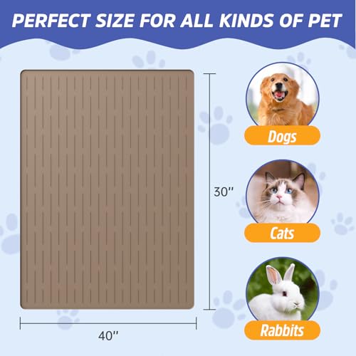 Large Dog Mats for Food and Water (Light Brown / 40"L x 30"W)