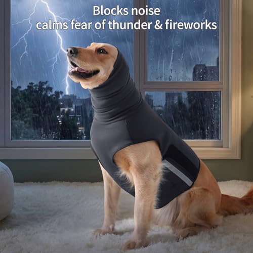 Dog Anxiety Vest with Hoodie Fully Openable Calming Shirt for Dogs Breathable Thunder Jacket for Stress Relief Storm and Firework Anxiety Relief (Grey / X-Large)