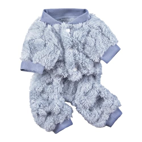 Plush Dog Pajamas for Cold Weather 4 Legged Clothes for Dog Cat Stretchy Puppy Kitten Onesie with Buttons Warm Soft Pet Jumpsuit Winter Coat Blue X (X-Large / Blue)