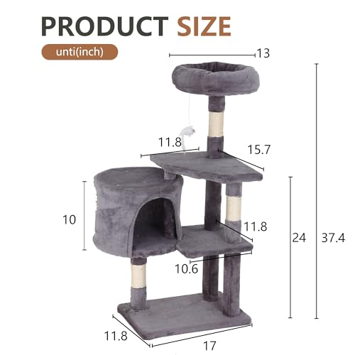 36" Cat Tree Tower (Light Gray)
