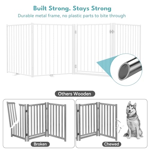 Freestanding Dog Gate with Door for Indoor & Outdoor (White / 【6 Panels with Door】156"W×36"H)