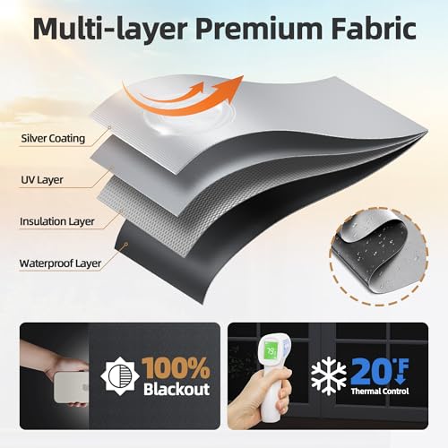 Magnetic Blackout Window Cover Portable 100% Blackout Curtains for Bedroom (Black / 58"W x 70"H)