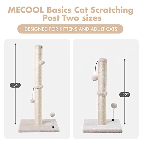 34” Tall Cat Scratching Post Premium Basics Kitten Scratcher Sisal Scratch Posts Trees with Hanging Ball for Indoor Cats (34 inches for Adult Cats / Beige)