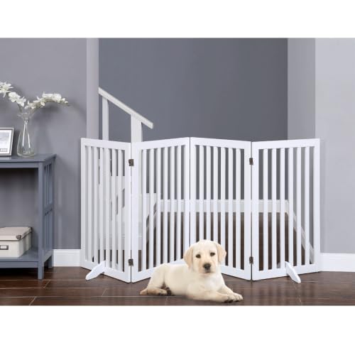 36”H Free Standing Pet Gate for Dog (White / 80"W×36"H)