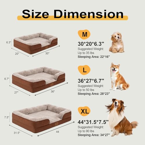 Orthopedic Dog Beds Large Sized Dog (Brown / 36.0" L x 27.0" W x 6.7" Th)