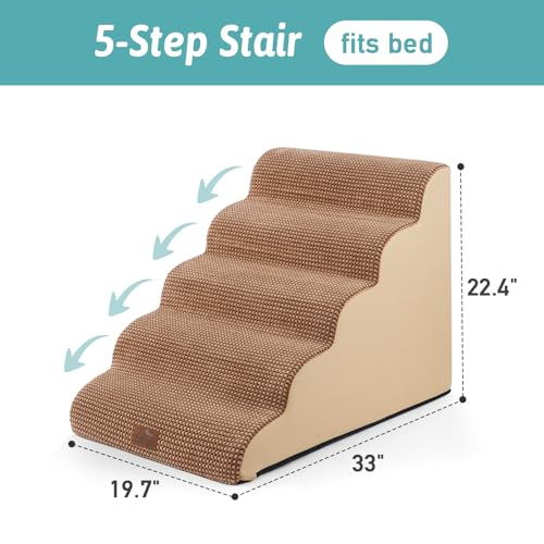 Extra Wide Dog Stair for Small Dog (Light Brown / Extra Wide:19.7"x33"x22.4")