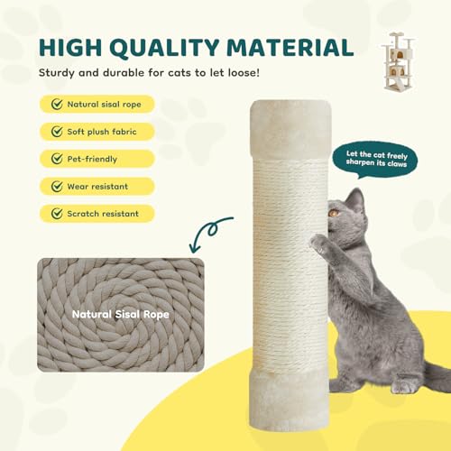 54 Inch Cat Tree Tower with Sisal Scratching Post (Beige / 54IN)
