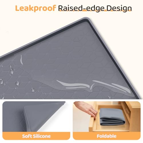 Dog Food Mat 34''x22'' Large Dog Mat for Food and Water (34"L x 22"W / Dark Grey-Rhombus)