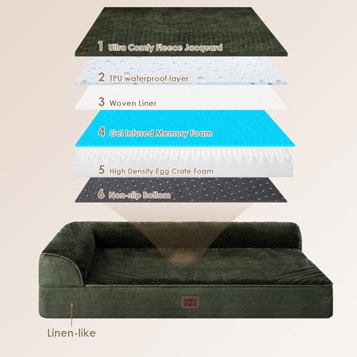 Memory Foam Dog Bed Large Size Dogs (Dark Green / 36.0"L x 27.0"W x 6"Th)